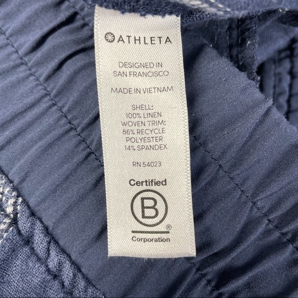 Athleta Cabo 4” Shorts Linen Size 10 Blue Stripe Drawstring Pockets 405373 - Picture 4 of 7